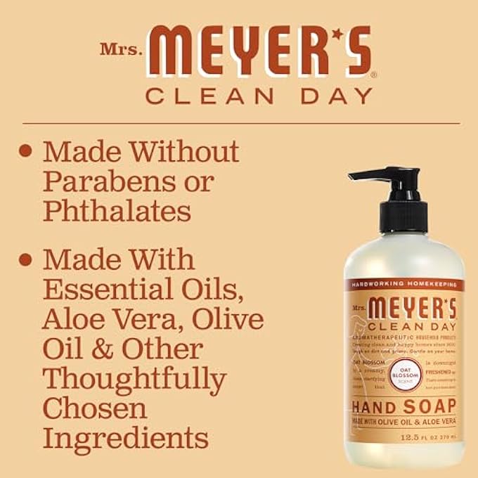 Mrs. Meyer's CLEAN DAY HAND SOAP, MADE WITH ESSENTIAL OILS, BIODEGRADABLE FORMULA, OAT BLOSSOM, 12.5 FL OZ (PACK OF 6) - Image 4